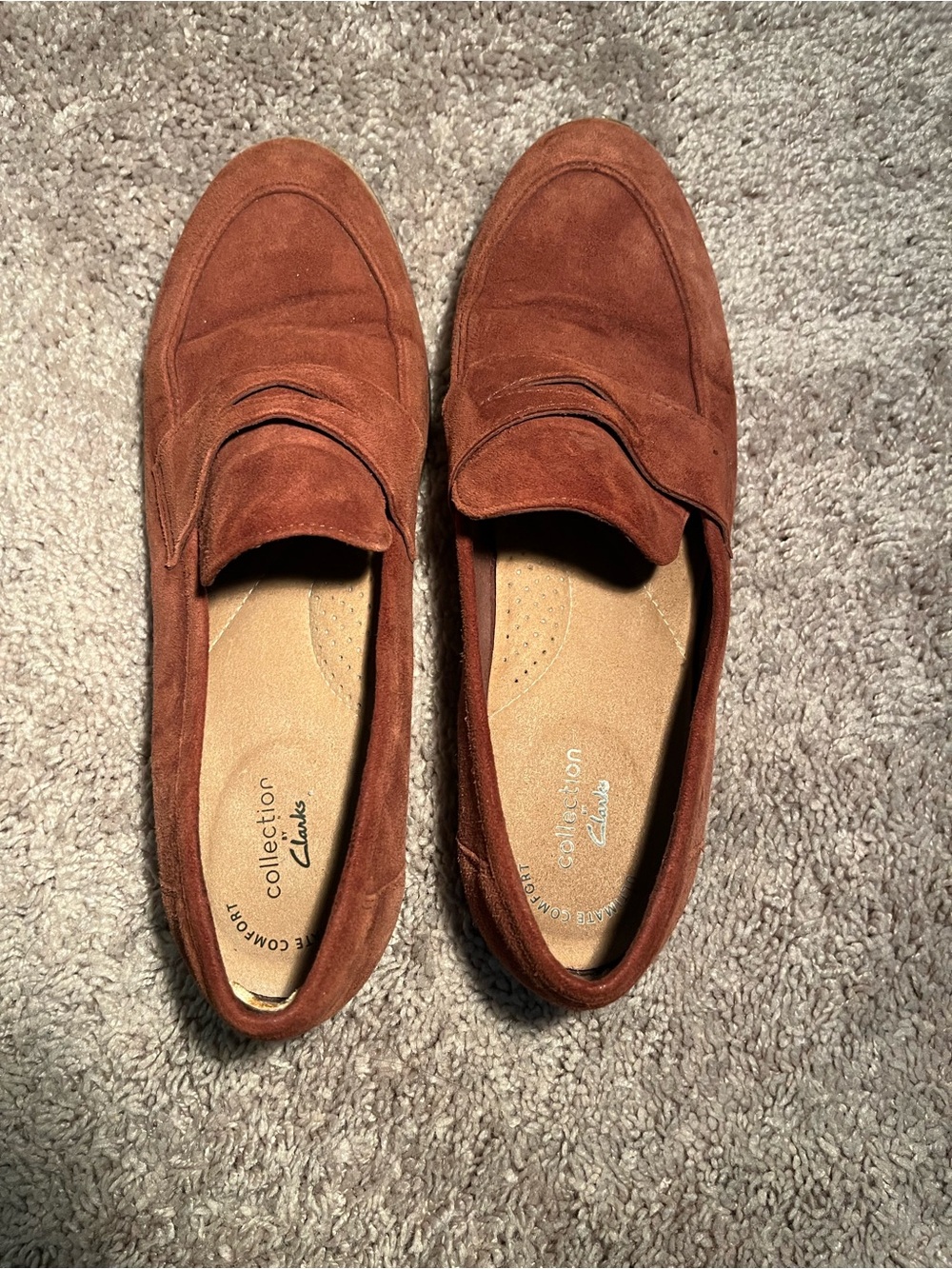 Clarks Collection  Suede Penny Loafers in Burnt Brown
